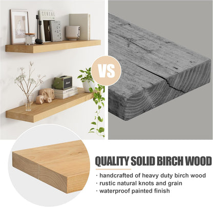 Floating Shelves for Wall, USA-Sourced Brich Wood 48 Inch Long Wall Shelves, Natural Wooden Mounted Picture Ledge Shelf, Nursery Book Storage Shelf Kids Bookshelf, Display Shelf for Bathroom