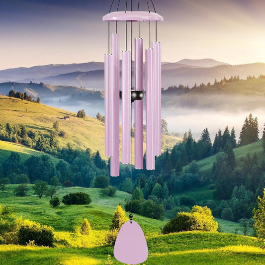 Wind-Chimes-Outdoor-Deep-Tone, Large Soothing Melodic Tones Windchimes, Wind Chimes for Outside, Memorial Wind Chime Best Gift for Mom Women Grandma Neighbors(32" Pink Coated Aluminum)