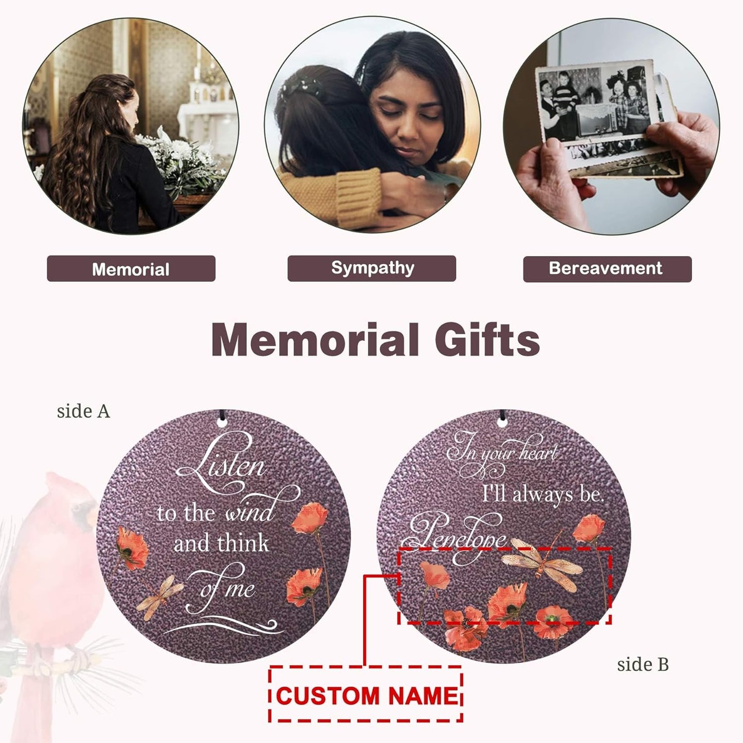 ASTARIN Dragonfly Wind Chimes for Loss of Loved One, Personalized Windchimes in Memory of a Loved One, Bereavement Gifts for Loss of Father Mother, 3 Size Deep Tone Wind Chime