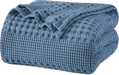 PHF 100% Cotton Waffle Weave Blanket Twin Size, Soft Lightweight Breathable Cozy Summer Blankets for Bed, Luxury Aesthetic Woven Bedding for Home Decor, 66"x90", Captain's Blue