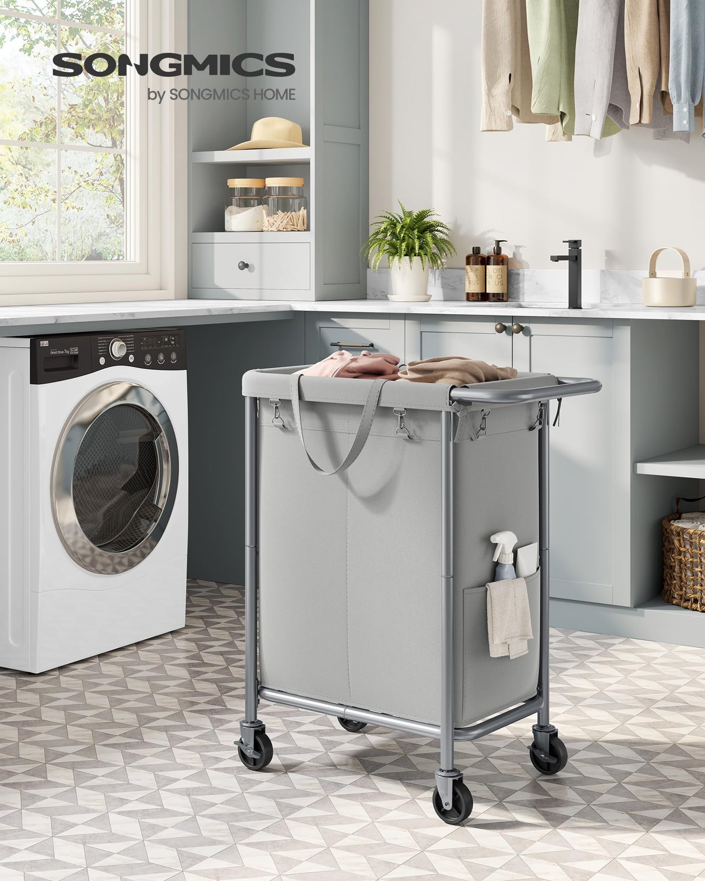 SONGMICS Laundry Basket with Wheels, Rolling Laundry Hamper, 23.8 Gallons (90 L), Removable Liner