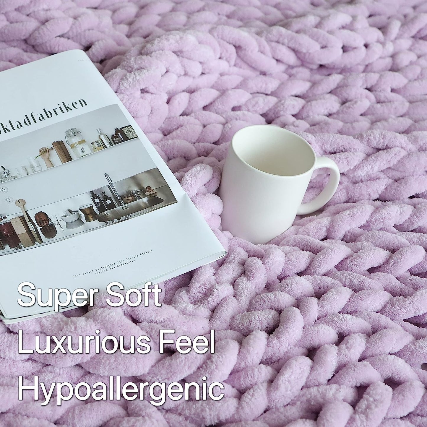 Maetoow Chenille Chunky Knit Blanket Throw (30×40 Inch, Handmade Warm & Cozy Blanket Couch, Bed, Home Decor, Soft Breathable Fleece Banket, Christmas Thick and Giant Yarn Throws, Purple