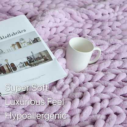 Maetoow Chenille Chunky Knit Blanket Throw (30×40 Inch, Handmade Warm & Cozy Blanket Couch, Bed, Home Decor, Soft Breathable Fleece Banket, Christmas Thick and Giant Yarn Throws, Purple