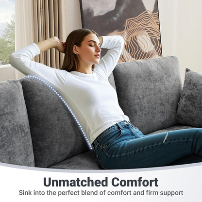 Tbfit L Shaped Couch 8 Seat, Sectional Sofa for Living Room,Chenille Cloud Couch with Ottoman, Grey