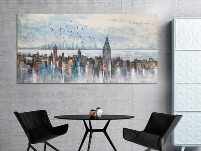 Arjun Cityscape Wall Art New York City Skyline Buildings Picture Modern Abstract Grey NYC Skyline Birds City View Painting Framed Artwork for Bedroom Living Room Home Office Decor Extra Large 58"x29"