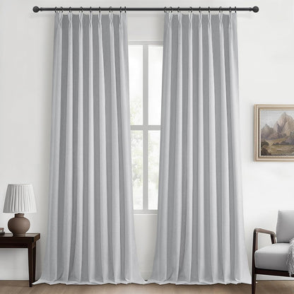 Light Grey Blackout Curtains 108 Inch Long for Living Room, Pinch Pleated Flax Linen Modern Insulated Extra Long Windows Drapes Bedroom Ceiling to Floor Curtain 2 Panels Set (40"Wx108"Lx2 Light Gray)