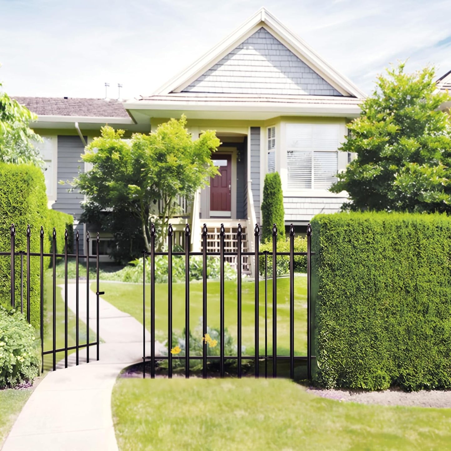 Metal Garden Fence 36" Wide x 28" High, 5 Panels (4 Panels + 1 Gate), Total 11.6 feet, Metal Border Folding Fence, Landscape Fencing Dog Fence Pet Fence for Flower Bed, Yard, Animal Barrier