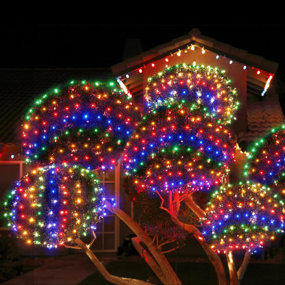 WBao Solar Christmas Lights Outdoor 200LED 8.4ft x 5.2ft Christmas Net Lights with Remote, 8 Lighting Modes, Timer, Waterproof for Lawn, Bushes, Shrubs, Trees Outdoor Christmas Decorations, Multicolor