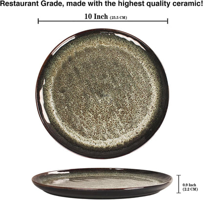 Ceramic Dinner Plates Dish Set,Set of 4,for Lunch snacks -Microwave Oven & Dishwasher Safe,Scratch Resistant,Dinnerware Kitchen Porcelain Serving Dishes 10 Inch Round