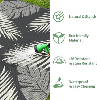 GENIMO Outdoor Rug 6' x 9' Waterproof for Patios Clearance, Reversible Plastic Straw Camping Carpet, Large Area Rugs Mats for RV, Picnic, Backyard, Deck, Balcony, Porch, Beach, Yellow&Grey