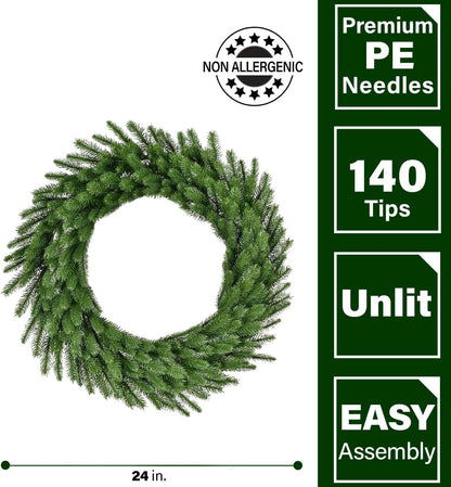 Fraser Hill Farm 24-in. Green Fir Wreath, No Lights | Festive Christmas Holiday Decorations | Indoor Hanging Decor for Doors, Fireplace Mantels | FFGF024WR-0GR