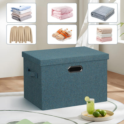 Large 17" 36 Quart Collapsible Stackable Storage Bins with Lids, 3 Packs Blue-Green Linen Fabric Closet Boxes with Lids, Storage Cube Baskets Container Organizers for Bedroom (17x12x11)