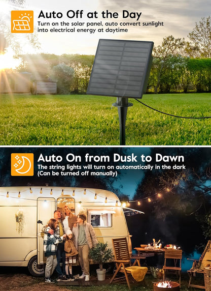 Brightown Solar String Lights Outdoor - 38FT Patio With Remote, 16 Shatterproof LED Bulbs, 3 Light Modes, Waterproof Hanging Solar for Outside Backyard Party Decor