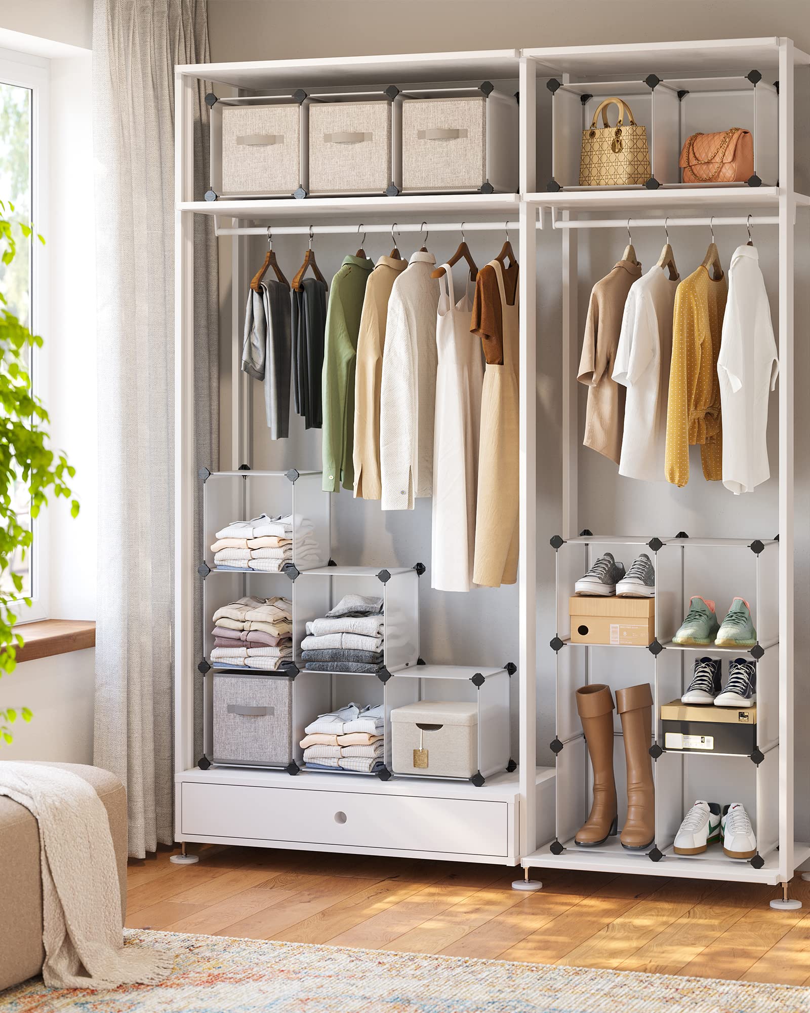 SONGMICS Cube Storage Organizer, Set of 16 Plastic Cubes, Book Shelf, Closet Organizers and