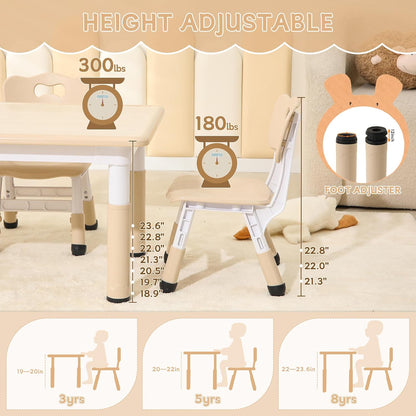 Height-Adjustable Kids Table and Chairs, 31.5''L x 23.6''W Toddler Table and 4 Chairs Set with Anti-Slip Foot Covers, Children Activity Table for Ages 2-10, Graffiti Desktop