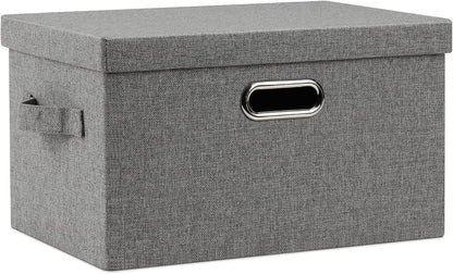 Medium 15" 21 Quart Collapsible Stackable Storage Bins with Lids, 1 Pack Gray Foldable Fabric Closet Storage Boxes with Lids, 4 Handles Heavy-duty Linen Cube Baskets for Bedroom