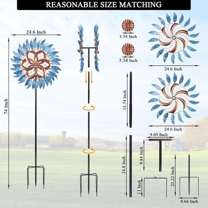 Wind Spinner Large Wind Mill Metal Outdoor Indoor Large Two-Way Wind Sculptures for Garden Patio Yard Decor