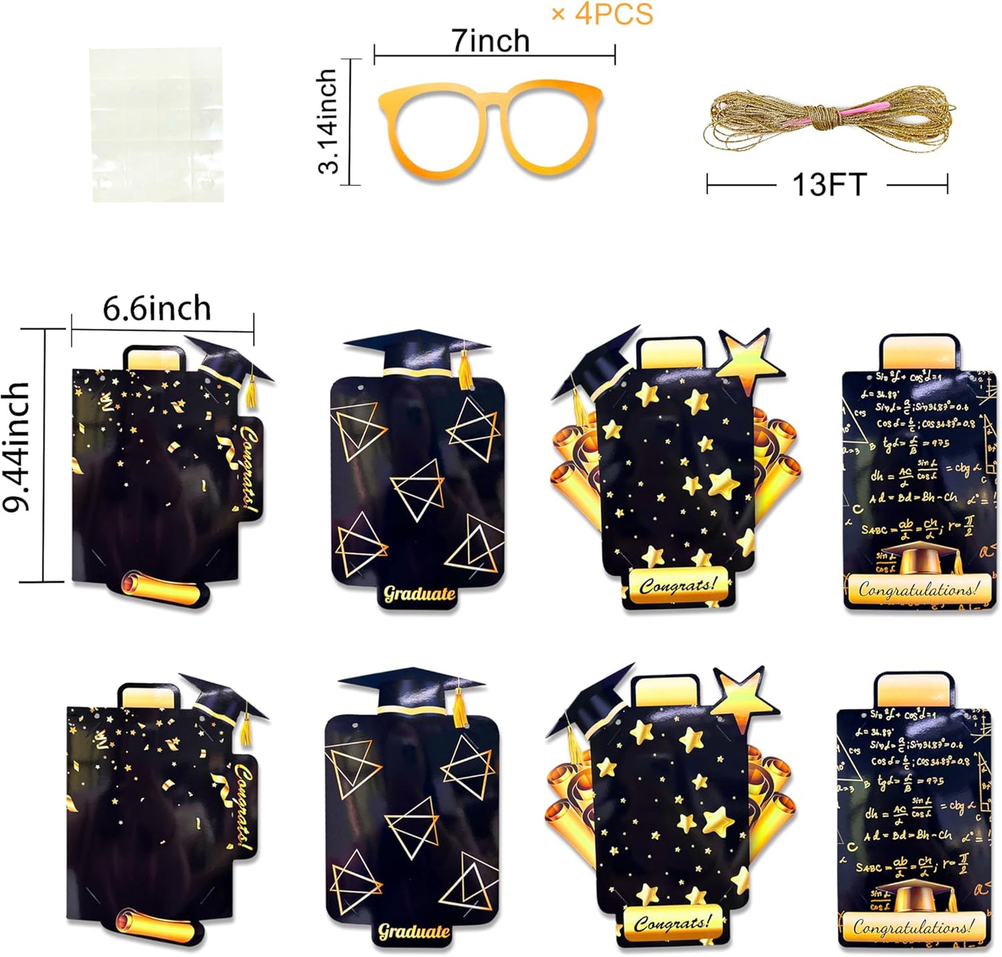 pinkblume Graduation Party Decorations Black and Gold Grad Photo Banner Congrats Grad Photograph Bunting Garland for 2025 Graduation Celebration Party Decorations Supplies