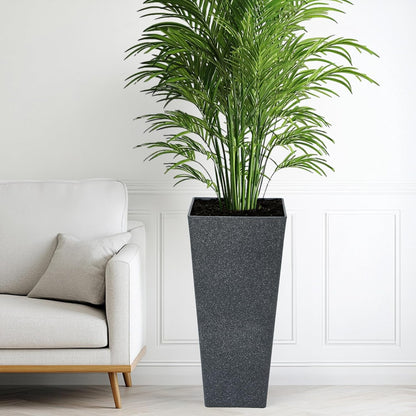 28" Large Tall Planters for Outdoor Plants, Set of 2 V-Shaped Planter Box with Black Terrazzo Look, Durable and Weather Resistant, Ideal or Garden, Patio, Porch or Home use.