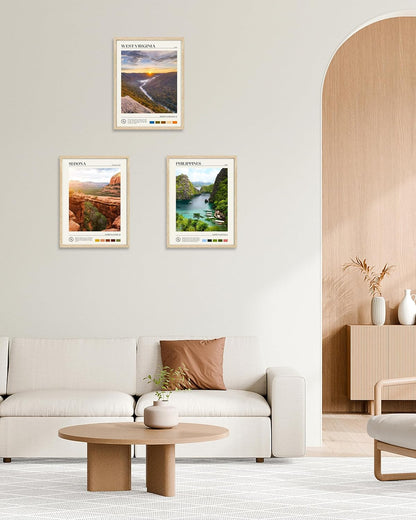 HesenDot Natural OAK Wood Framed Philippines Natural Scenery Wall Art,12x16in Busuanga Island Landscape Canvas Print,Urban Landmark Wall Decor for Living Room,Bedroom,Office Gallery,Set of 1