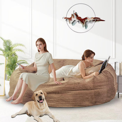 Bean Bag Chair for Adults 6FT,Soft Removable Cover for Teens/Girls Bedroom,Fluffy Giant Round Floor Beanbag Lounger Chairs (No Filler,Tan)