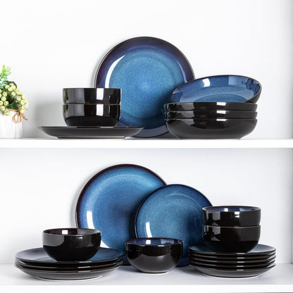 LERATIO Ceramic Dinnerware Sets for 4,Stoneware Coupe Plates and Bowls Sets,Highly Chip and Crack Resistant | Dishwasher & Microwave & Oven Safe Dishes set,Reactive Glaze Dinnerware- Service for 4