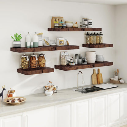 12" Deep Rustic Brown Floating Shelves,Over Toilet Long Wall Mounted Modern Farmhouse 36 inches,Wall Shelves with Invisible Brackets for Bedroom, Bathroom, Living Room, Kitchen, Set of 1