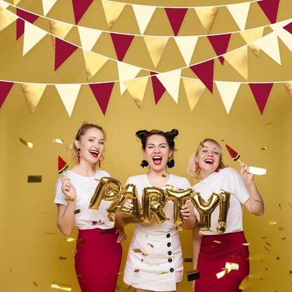 Burgundy Party Decorations Gold Maroon Beige Fabric Triangle Pennant Banner Garnet Flag Bunting Garland for Graduation Wedding Birthday Bridal Shower Bachelorette Anniversary Engagement Party Supplies