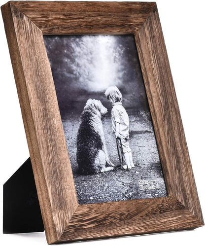 Yaetm 5x7 Picture Frame Distressed Wood, Rustic Solid Wood Photo Frame 5 x 7, Display for Tabletop and Wall, High Definition Glass, Carbonized Black (2 pack)