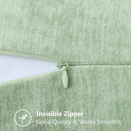 decorUhome Chenille Soft Throw Pillow Covers 12x20 Set of 2, Lumbar Velvet Farmhouse Neutral Decorative Euro Pillow Covers with Stitched Edge for Couch Sofa Bed Home Decor, Sage Green