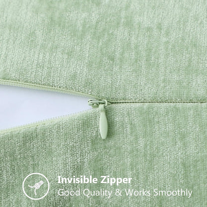 decorUhome Chenille Soft Throw Pillow Covers 22x22 Set of 2, Farmhouse Velvet Neutral Decorative Euro Pillow Covers with Stitched Edge for Couch Sofa Bed Home Decor, Sage Green