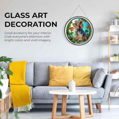 Customized Yorkie Stained Glass Suncather Window Hangings, Suncatchers Glass Panel Sun Catchers Gifts Home Decor Garden Christmas Halloween Wedding