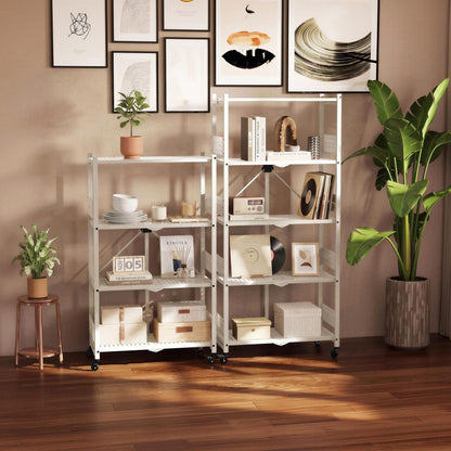 WORKPRO 5-Tier Folding Shelf, No-Assembly Metal Storage Rack with Wheels, 750 lbs Capacity (with