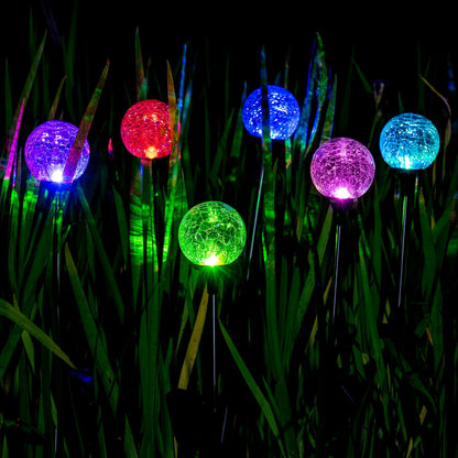 SOLPEX Solar Garden Lights 6 Pack, Solar Globe Lights Outdoor Waterproof, Solar Lights Outdoor Decorative, Multi-Color Changing Garden Spheres Large Waterproof for Yard, Cracked Glass Ball LED Lights