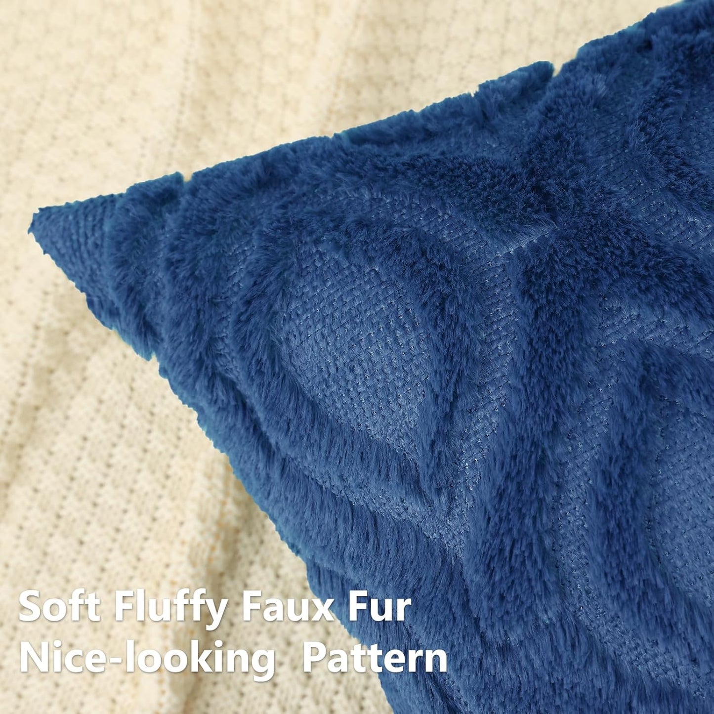 decorUhome Fall Throw Pillow Covers 20x20 Inch Set of 2, Soft Plush Decorative Faux Fur Dark Blue Solid Couch Pillow Covers, Accent Farmhouse Neutral Square Euro Pillow Cases for Sofa Bed Living Room