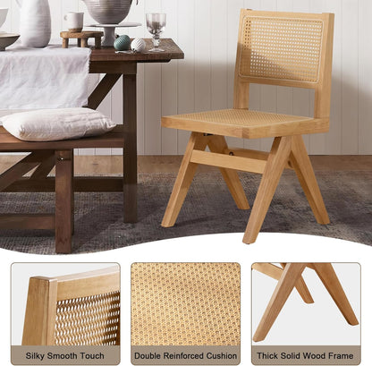 Cane Kitchen Chairs Set of 6, Armless Dining Room Chairs Solid Wood