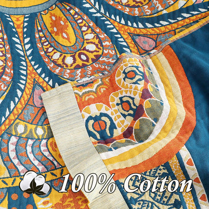Snycler Boho 100% Cotton Throw Blanket, Decorative Muslin Boho Throw Blanket, Soft Cozy Colorful Bohemian Floral Reversible Blanket with Tassels for Chair Couch Bed Sofa Room Decor, 60x80 Inch