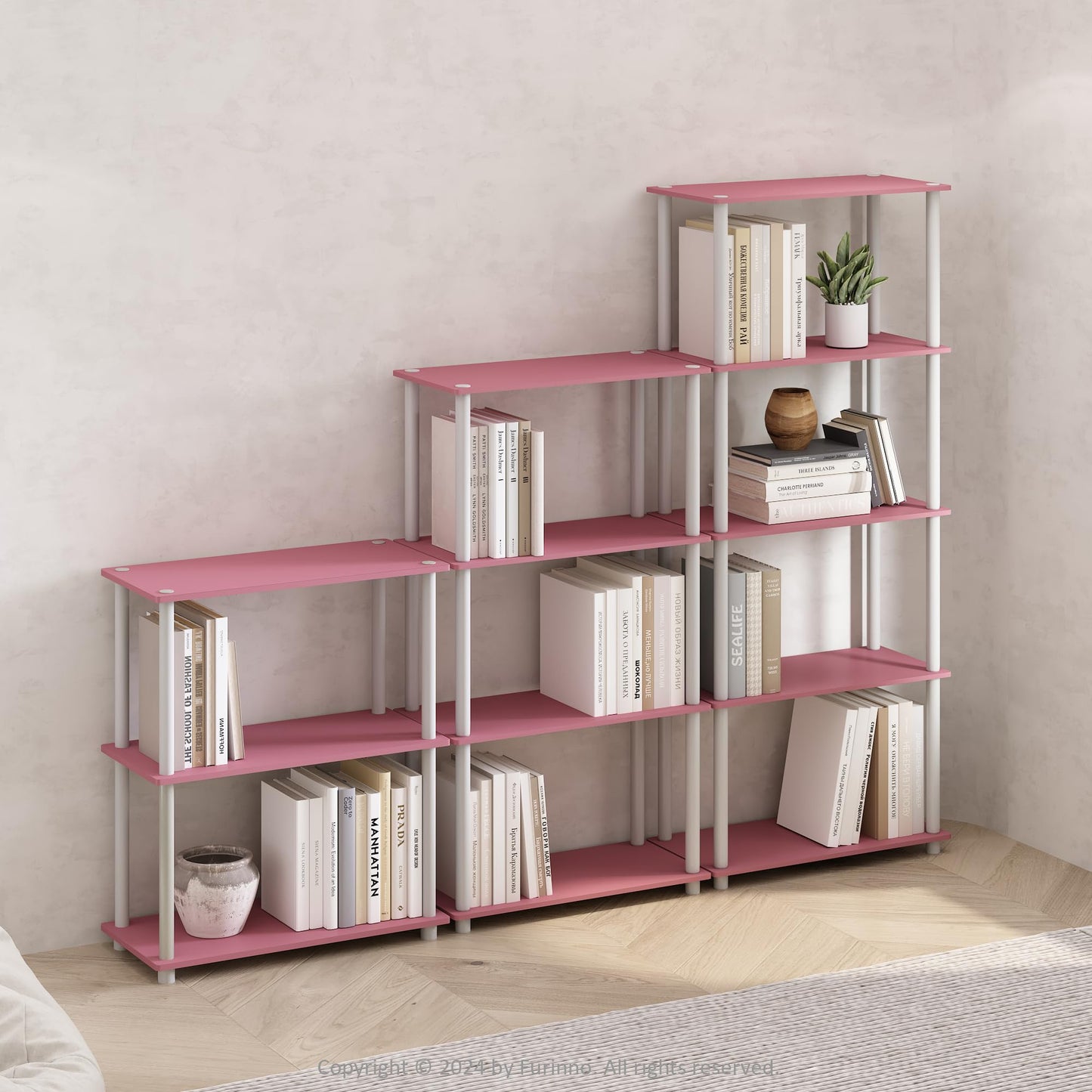 Furinno TURN-N-TUBE Storage Shelves, 5-Tier Book Shelf, Corner Shelf, Toolless Open Shelves, for