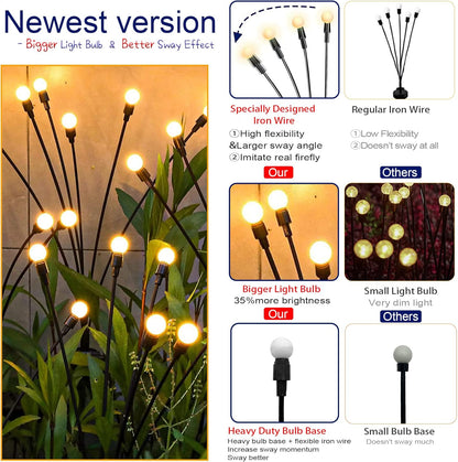 TONULAX Solar Garden Lights - Upgraded Solar Swaying Light, Sway by Wind, Outdoor Lights, Yard Patio Pathway Decoration, High Flexibility Iron Wire & Heavy Bulb Base, Warm White(6 Pack)