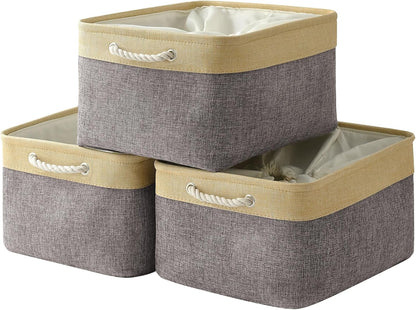 TheWarmHome Storage Baskets for Organizing, Extra Large-3Pack, 17.7L×13.8W×9.8H inch Large Sturdy Storage Bins, Decorative Storage Baskets for Shelves Closet Nursery (Gold&Grey)