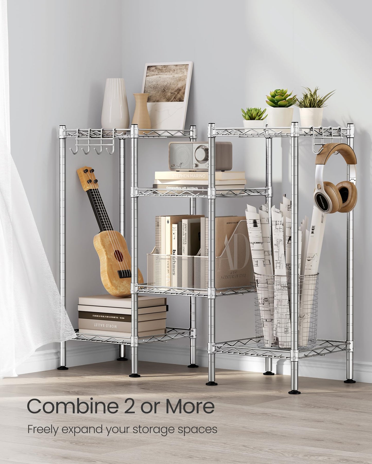 SONGMICS Storage Shelf, Bathroom Shelf, 3-Tier, Silver and Translucent
