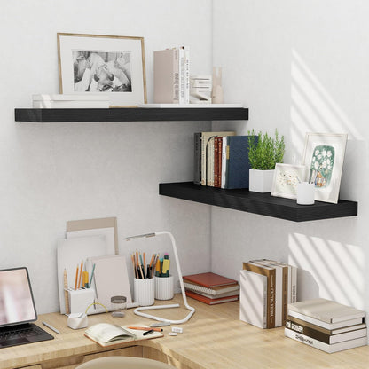 Fun Memories Floating Shelves for Wall 36 Inches, Wood Shelves with Invisible Bracket, 10" Deep Shelves Wall Mounted, Large Wood Floating Shelves for Living Room Bathroom, Black, Set of 2