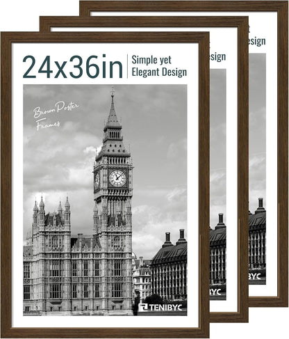 24x36 Poster Frame 3 Pack - Brown Woodgrain, Wood Picture Frame, Wall Gallery Frame - Wall Hanging