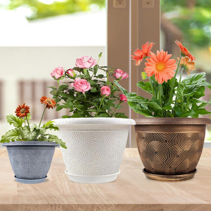 12 Inch Large Planter Pot for Plants Indoor Outdoor, 4 Pack Plastic Flower Pots with Drainage Hole & Tray, Modern Decorative Garden Pot with Saucer, Plant Container for House