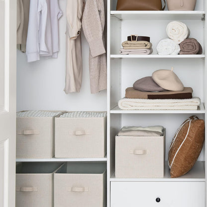 StorageWorks Storage Baskets for Shelves, Foldable Fabric Closet Storage Bins with Handles, Fabric Storage Bins Clothes Organizer, Beige Stripes, 3-Pack, Extra Large