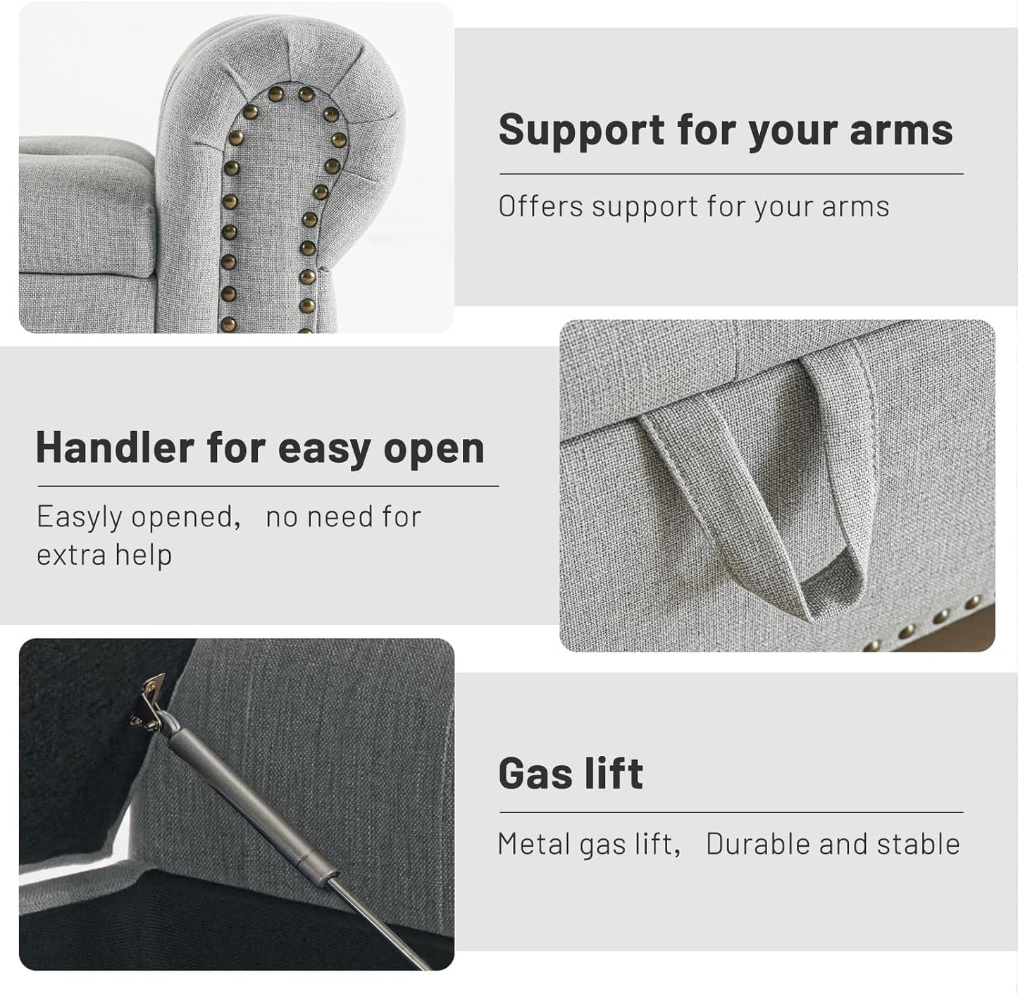 Furniliving 51” Bedroom Bench, End of Bed Bench with Button-Tufted Large Upholstered Storage Bench Ottoman Linen Window Benches with Storage Shoe Cabinet, for Bedroom, Entryway, Closet, Grey