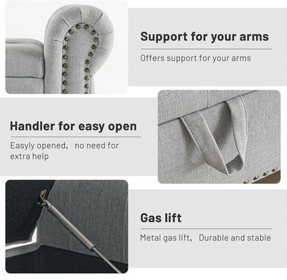 Furniliving 51” Bedroom Bench, End of Bed Bench with Button-Tufted Large Upholstered Storage Bench Ottoman Linen Window Benches with Storage Shoe Cabinet, for Bedroom, Entryway, Closet, Grey