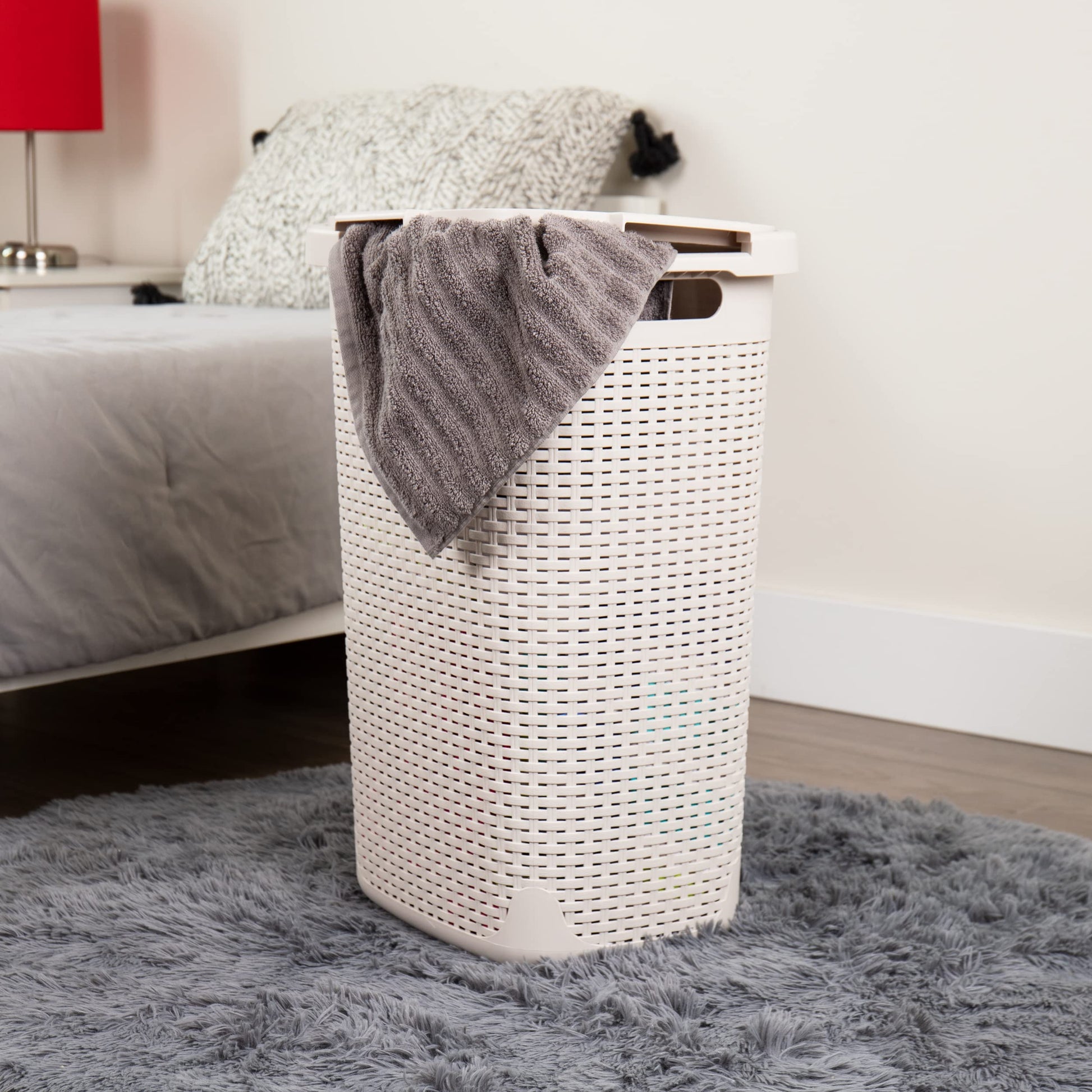 Mind Reader Slim Laundry Hamper with Lid, 60L Tall Clothes Basket, Narrow Tapered Design for
