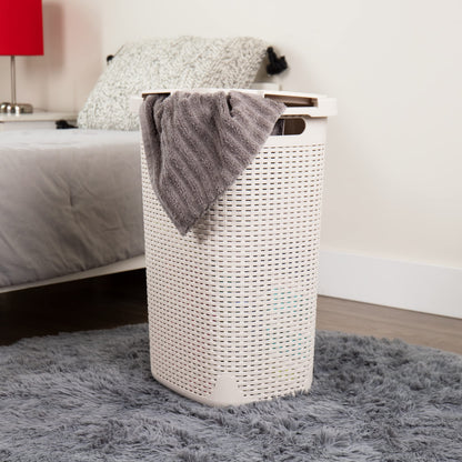 Mind Reader Slim Laundry Hamper with Lid, 60L Tall Clothes Basket, Narrow Tapered Design for