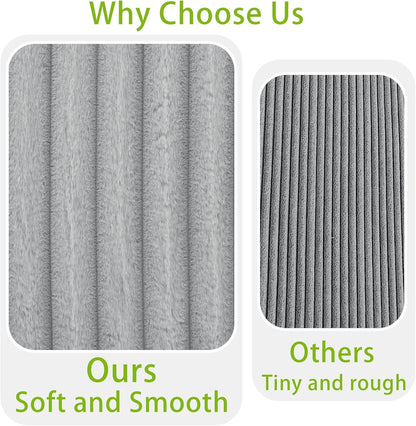 THSUPER 122-Inch Oversized U Shaped Plush Corduroy Fluffy Sectional Sleeper Sofa with Pull Out Bed, Storage Chaise Lounge and USB Charging Port - Gray